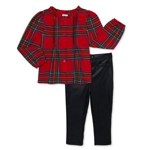 Holiday outfit plaid shirt & pleather pants